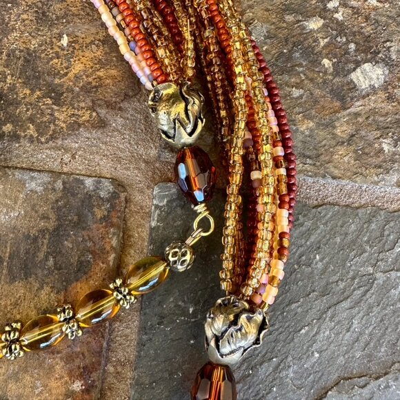 NEW - Hand Crafted Necklace & Coordinating Dangle Earrings - Earth Tone Beads - Picture 7 of 11